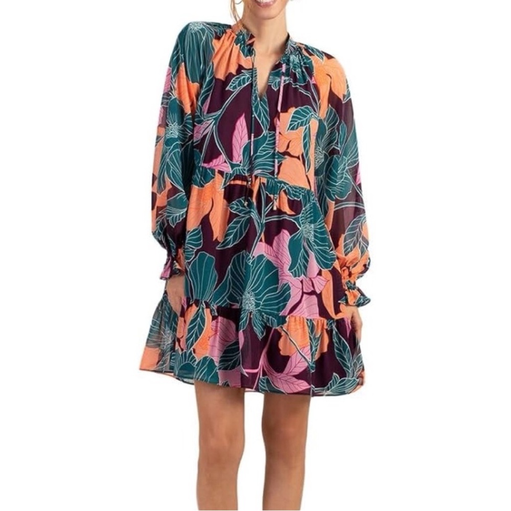 Trina Turk Vibrant Teal and Pink Floral Dress